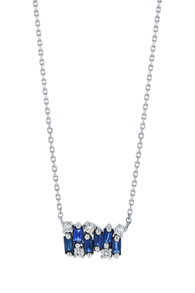 Shimmer Mini Bar Pendant Necklace, 18k White Gold, Sapphires & Diamonds